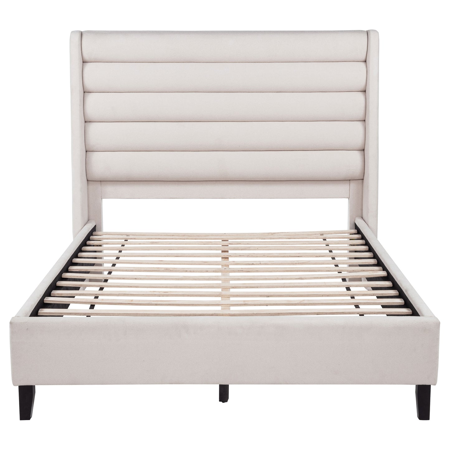 Leslie Upholstered Tufted California King Wingback Platform Bed Beige