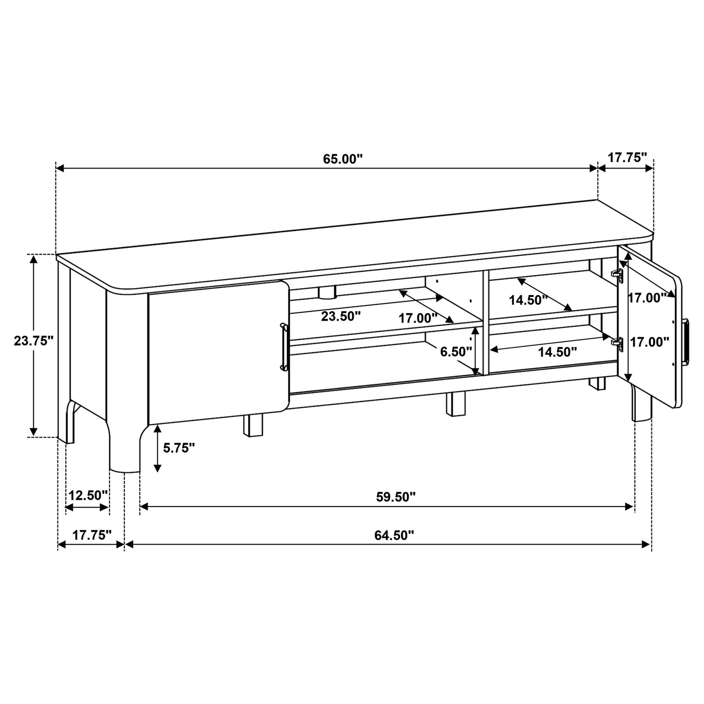 Rowe 65-inch 2-door Wood TV Stand Media Console Light Oak