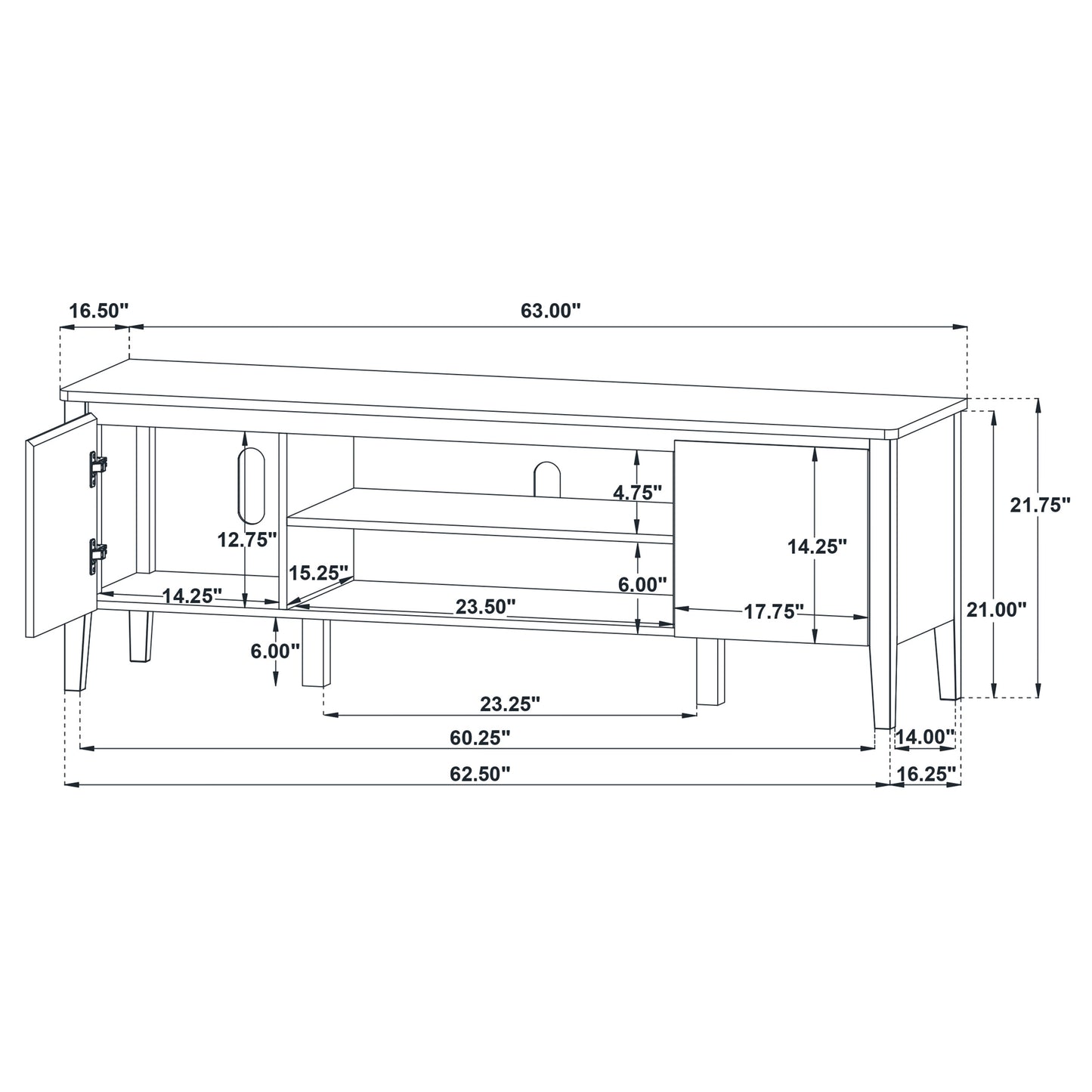 Thori 63-inch 2-door TV Stand Media Console Dark Brown