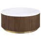 Jason 2-piece Round White Marble Coffee Table Set Honey Brown