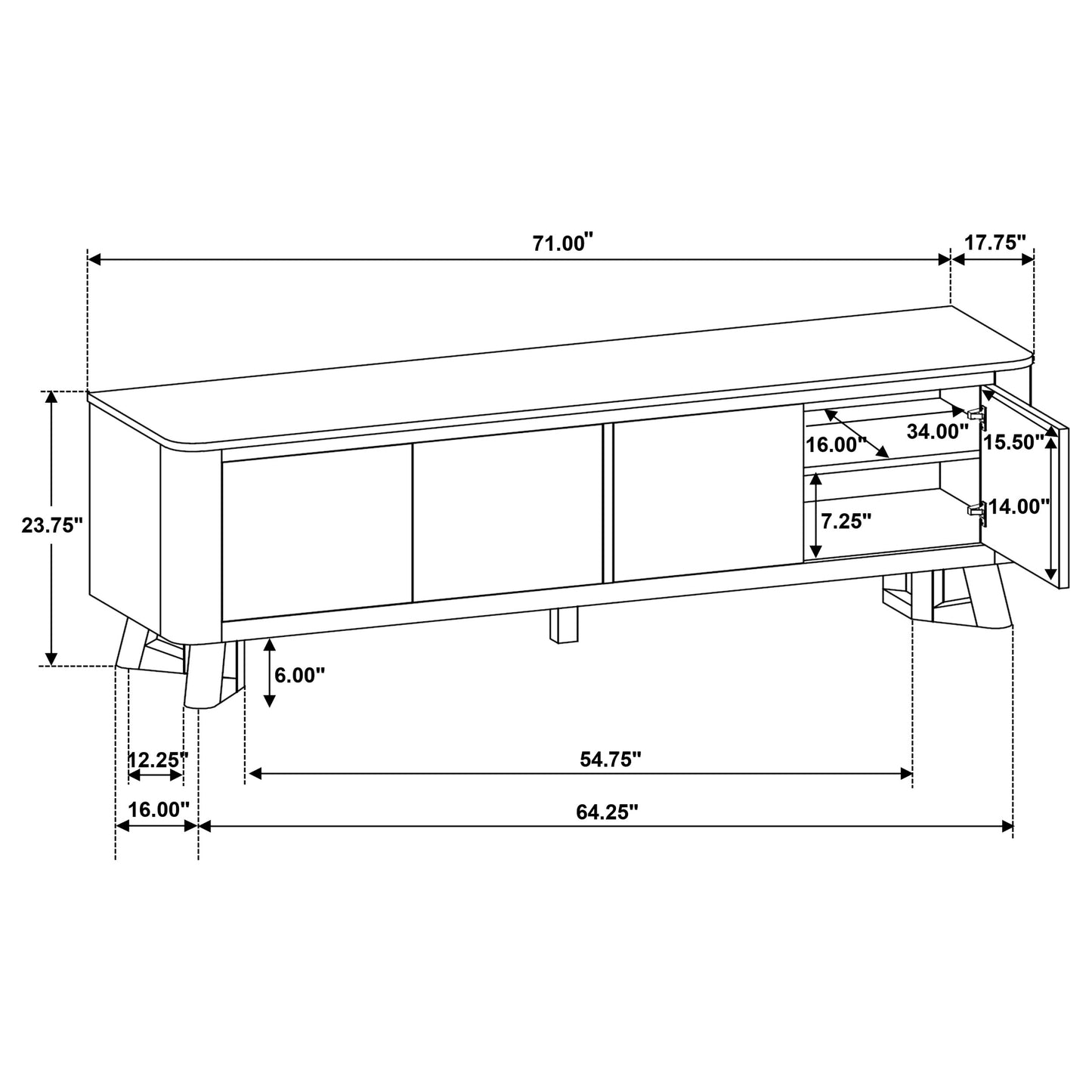 Trotter 71-inch 4-Door Wood TV Stand Media Console Brown