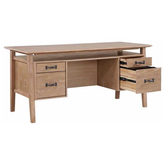 Goodson 64-inch 4-Drawer Double Pedestal Computer Desk Distressed Light Brown