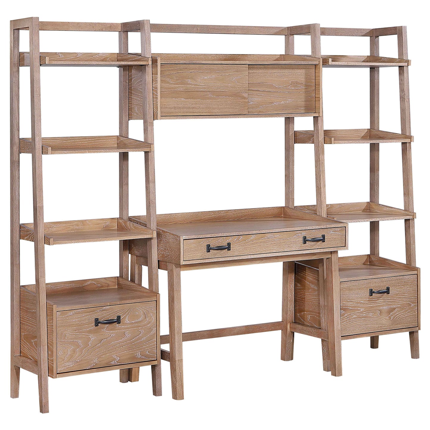 Fabian 4-piece Computer Desk and Bookshelf Set Distressed Light Brown