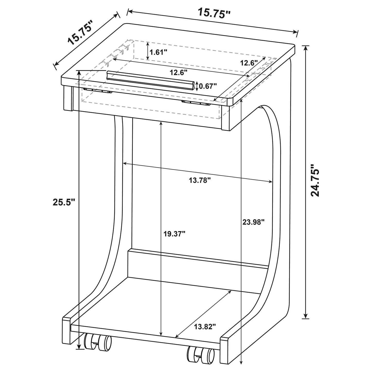 Ralston C-Shaped Lift-Top Sofa Side Table With Casters Black