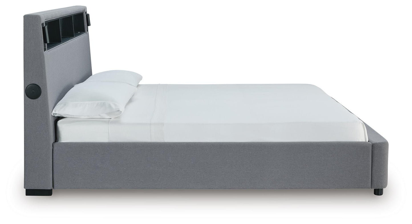 Verishaw California King Upholstered Bed with Wireless Audio
