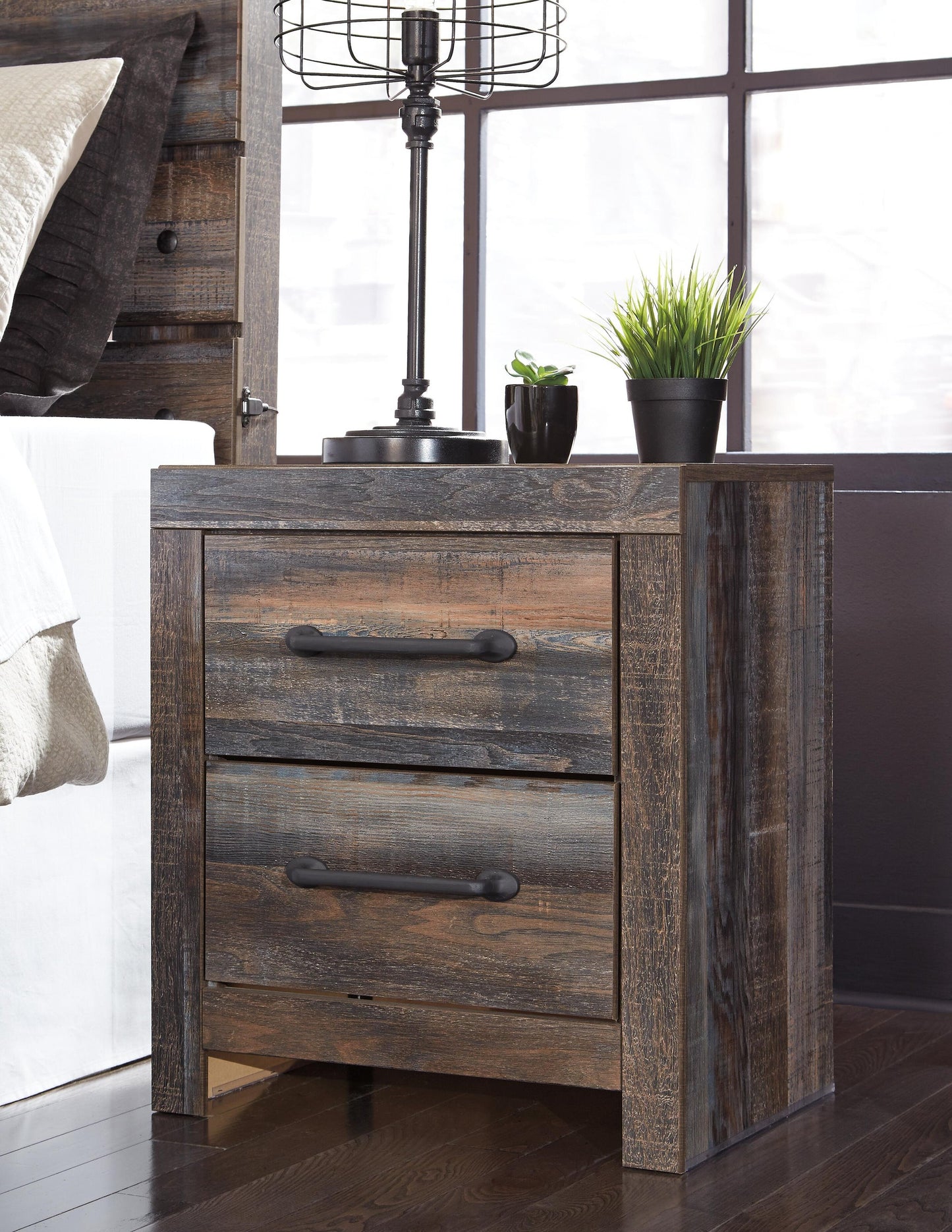 Drystan King Panel Bed with 2 Storage Drawers, Dresser, Mirror, Chest and Nightstand