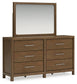Cabalynn California King Upholstered Bed with Mirrored Dresser