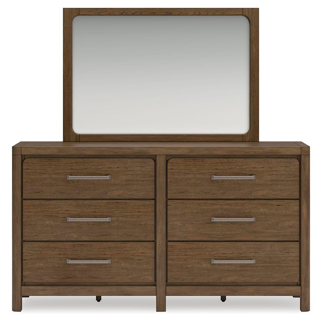 Cabalynn California King Upholstered Bed with Mirrored Dresser and Nightstand