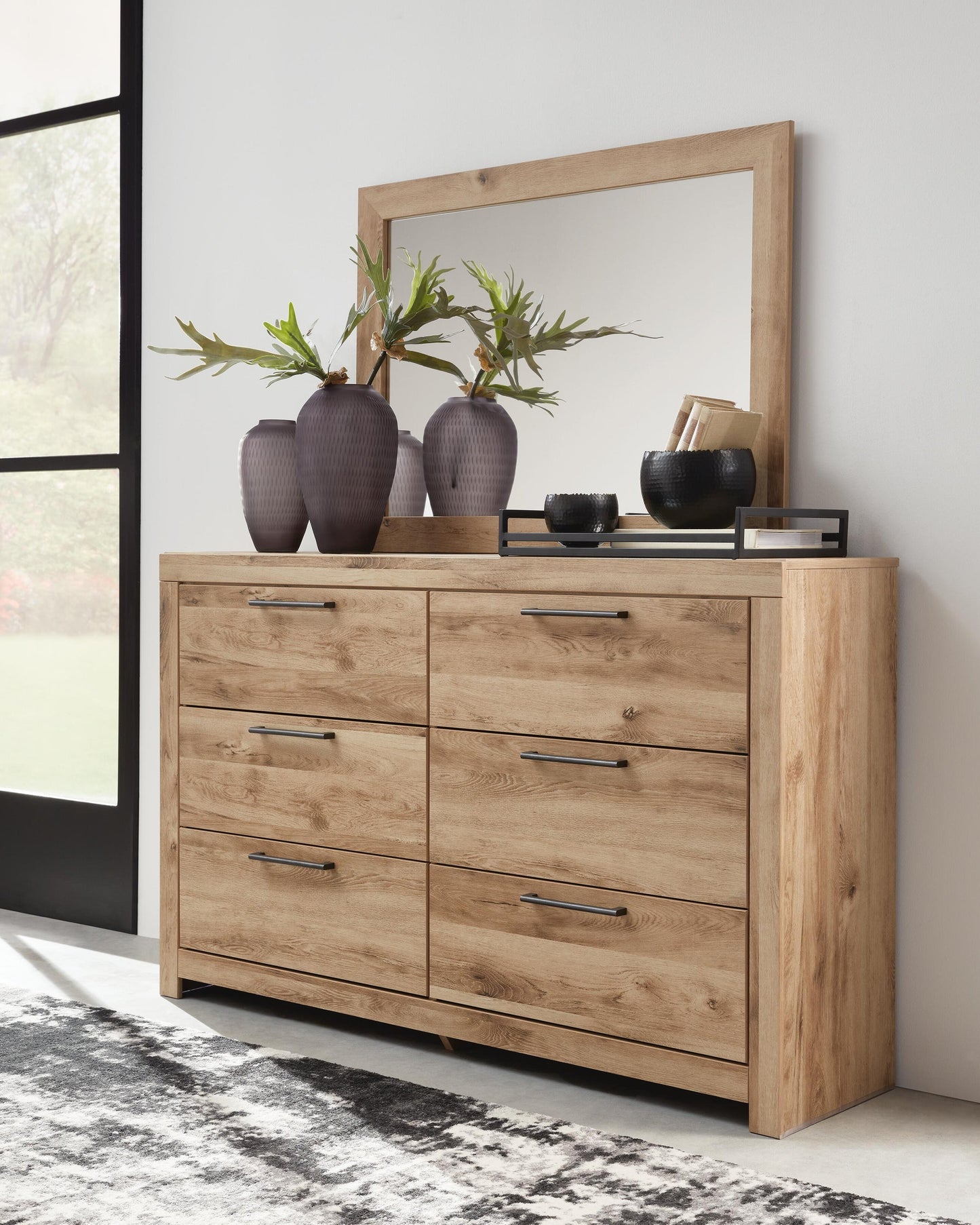 Hyanna Twin Panel Bed with 1 Side Storage, Dresser, Mirror and Nightstand
