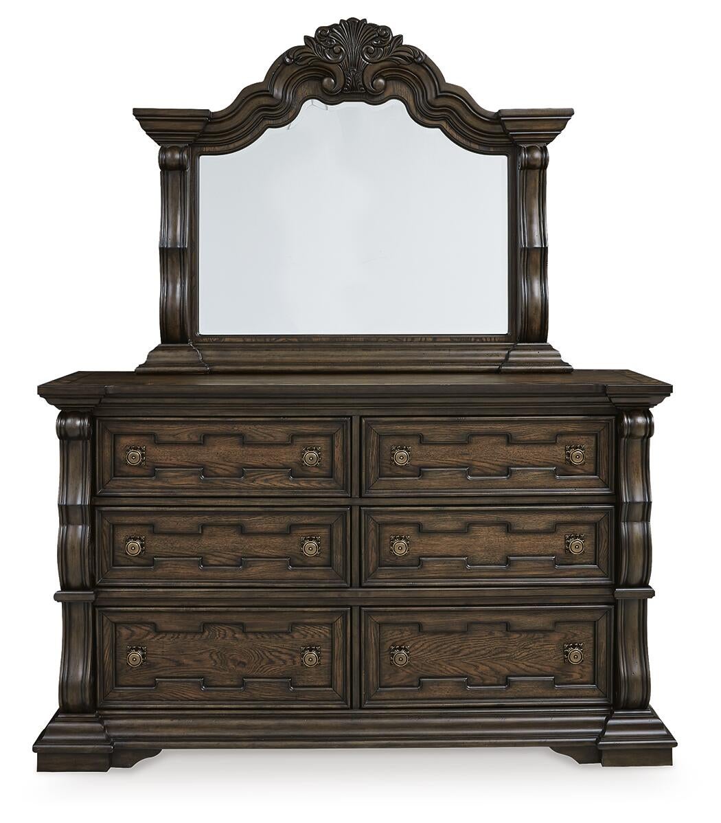 Maylee Queen Upholstered Bed, Dresser, Mirror, Chest and Nightstand