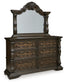 Maylee King Upholstered Bed with Mirrored Dresser and Nightstand