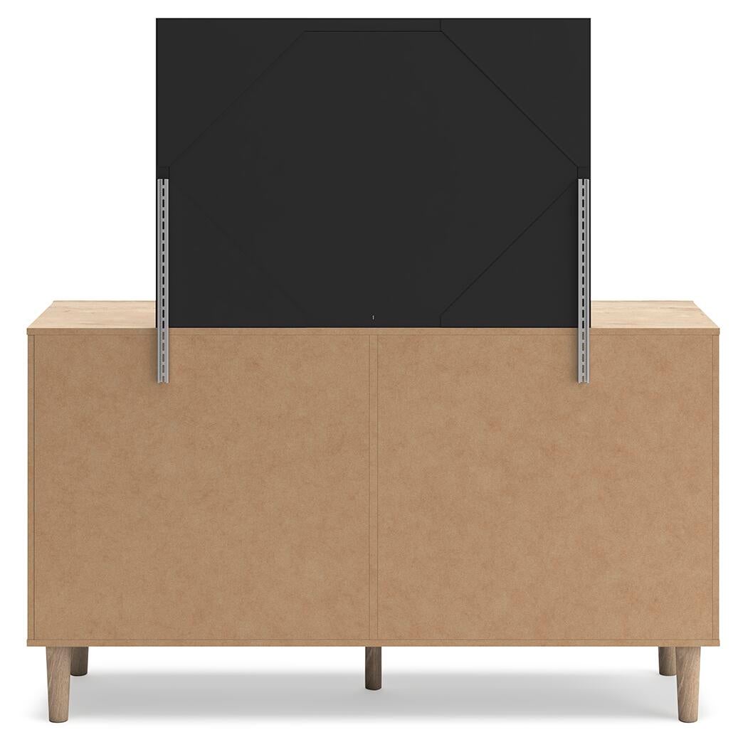 Cielden Full Upholstered Panel Bed with Mirrored Dresser and Nightstand