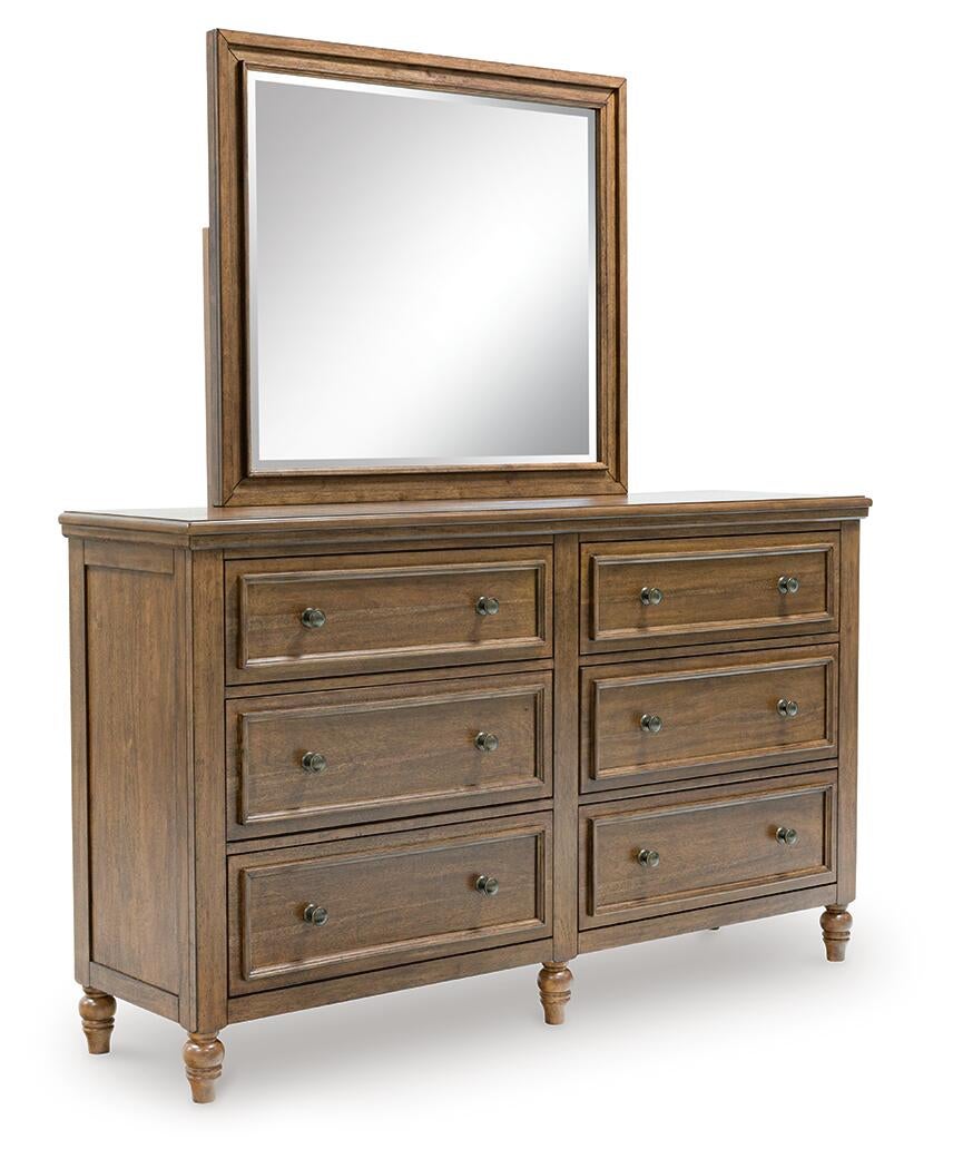 Sturlayne King Upholstered Panel Bed, Dresser, Mirror and Nightstand