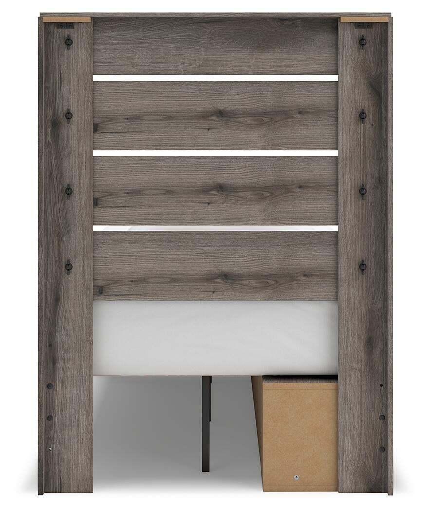 Graystorm Twin Panel Storage Bed, Dresser, Mirror and Nightstand