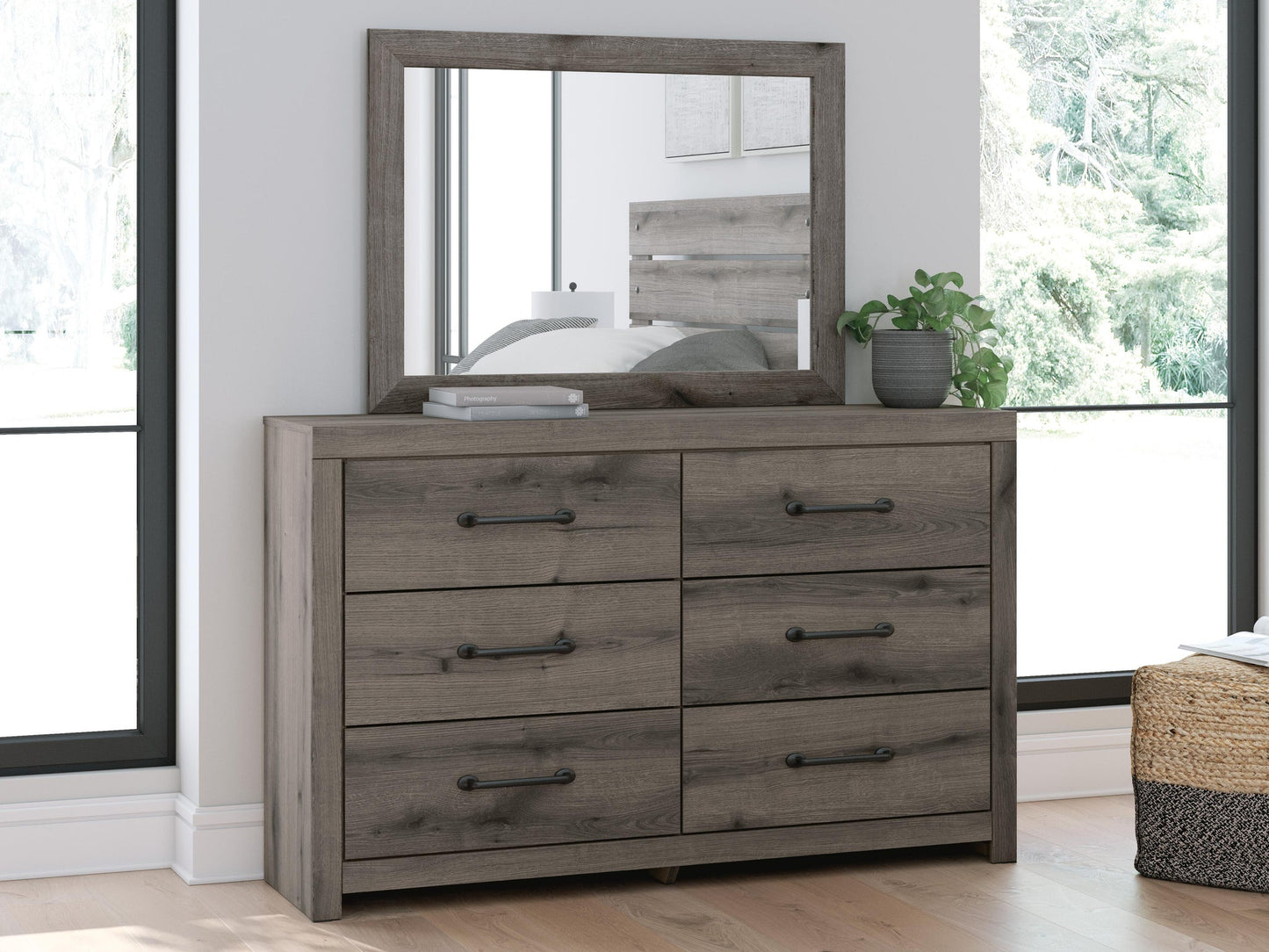 Graystorm Twin Panel Storage Bed, Dresser, Mirror and Nightstand