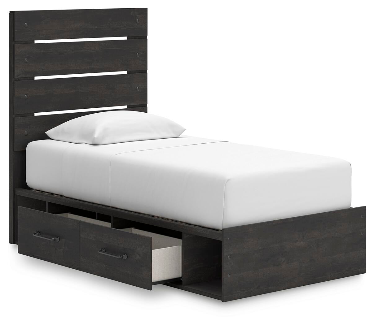 Hollivern Twin Panel Bed with Storage, Dresser, Mirror, Chest and Nightstand