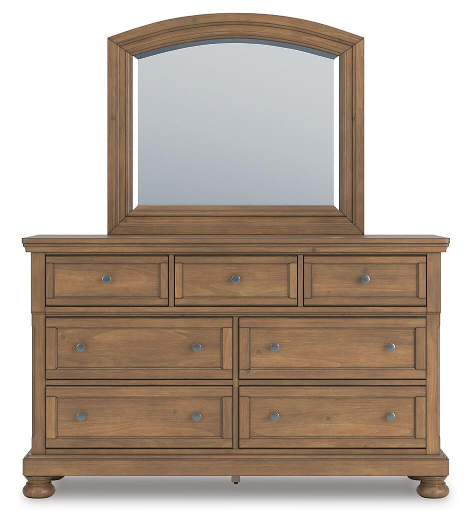 Feddinger King Storage Sleigh Bed with Mirrored Dresser