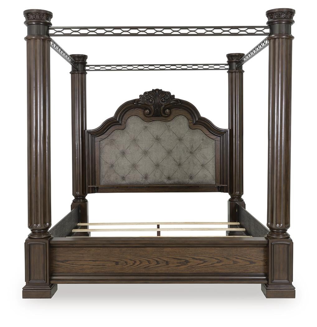 Maylee King Canopy Bed, Dresser, Mirror and Nightstand