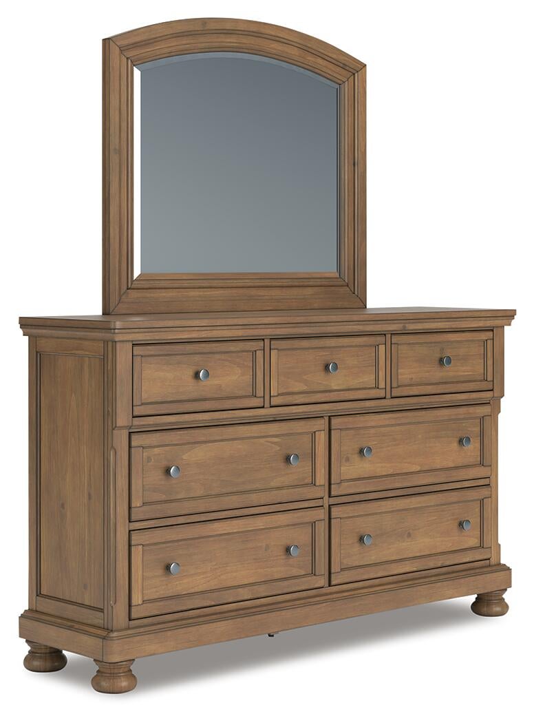 Feddinger King Panel Bed with Mirrored Dresser, Chest and Nightstand