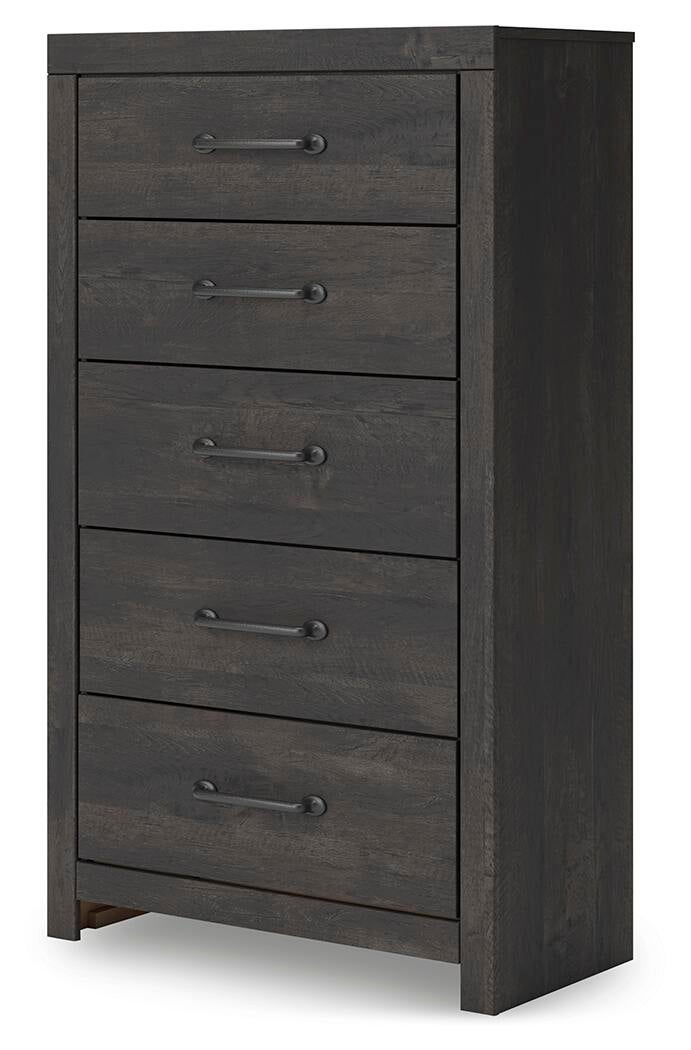 Hollivern Full Panel Bed, Dresser, Mirror, Chest and Nightstand