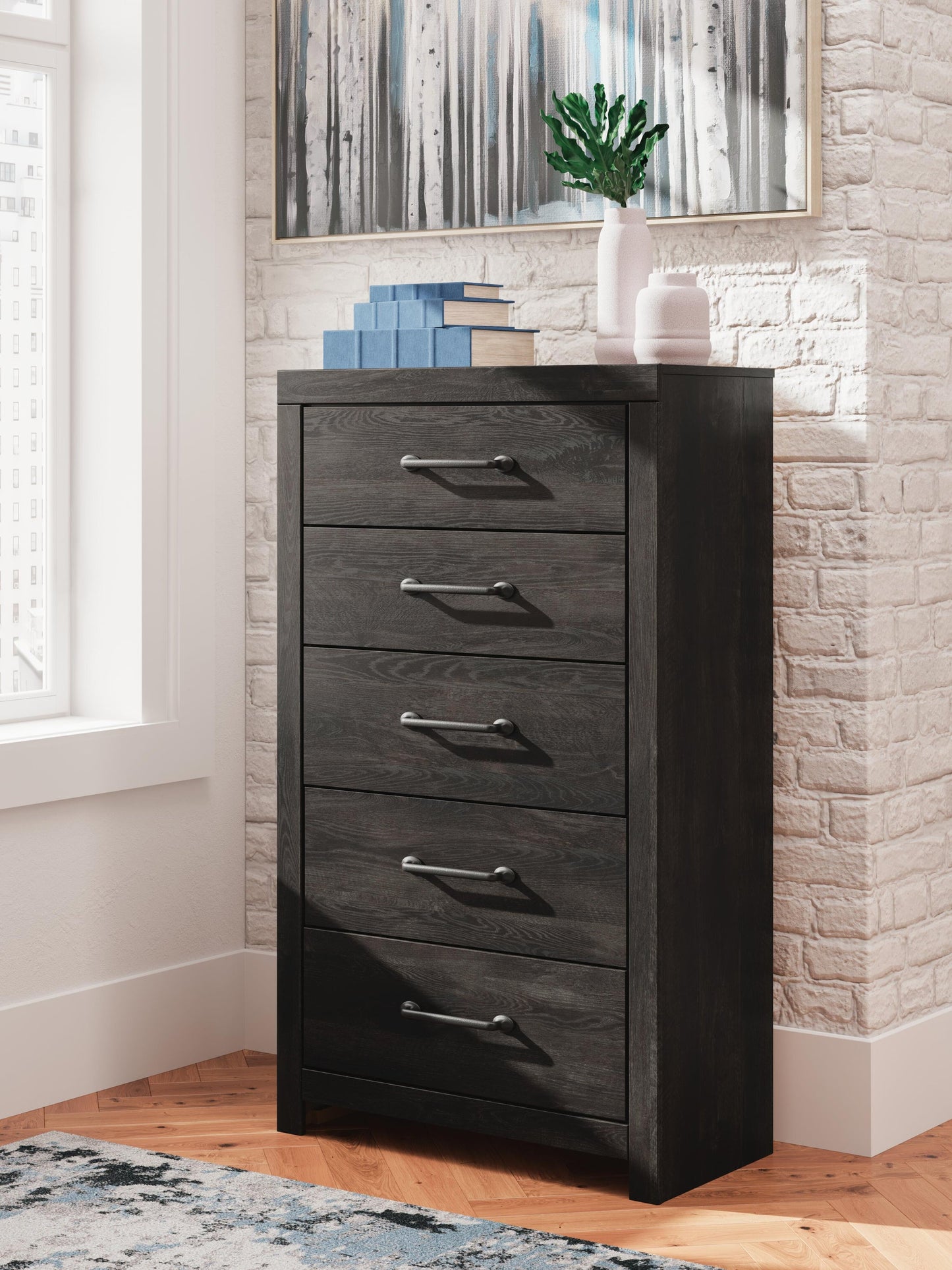 Hollivern Full Panel Bed with Storage, Dresser, Mirror, Chest and Nightstand