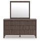 Pamytta Twin Upholstered Panel Platform Bed, Dresser, Mirror and Nightstand