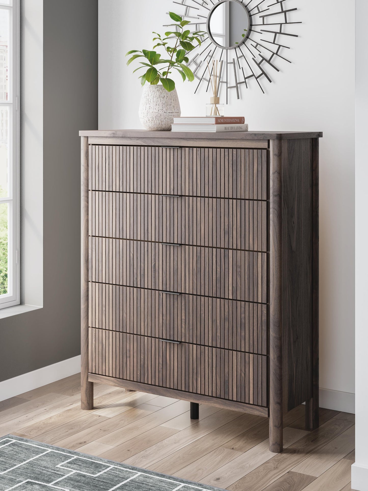 Pamytta Full Panel Platform Bed, Dresser, Mirror, Chest and Nightstand