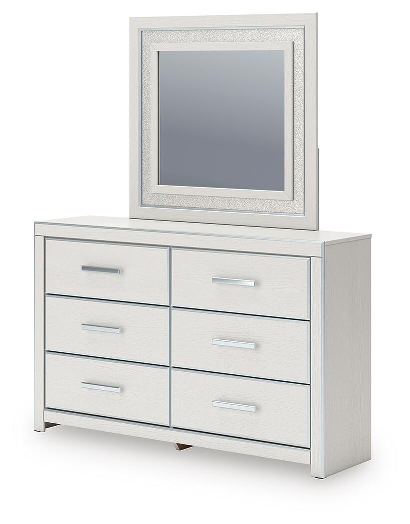 Zuraleus King Upholstered Panel Platform Bed, Dresser, Mirror and Nightstand