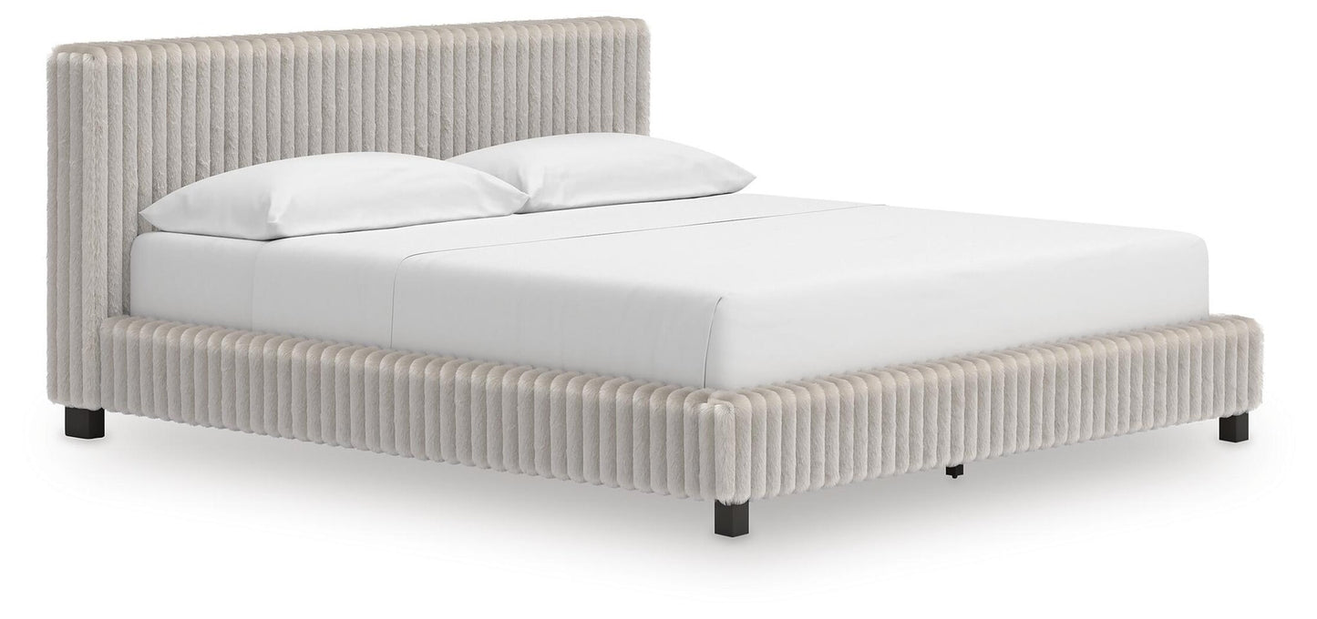Zuraleus California King Upholstered Bed, Dresser, Mirror and Nightstand