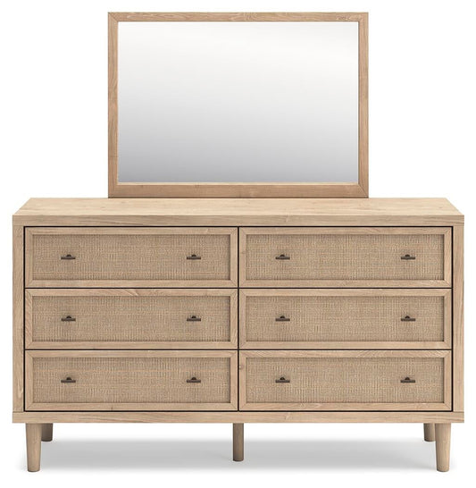 Cielden Full Upholstered Bed with Roll Slats, Dresser, Mirror, Chest and Nightstand