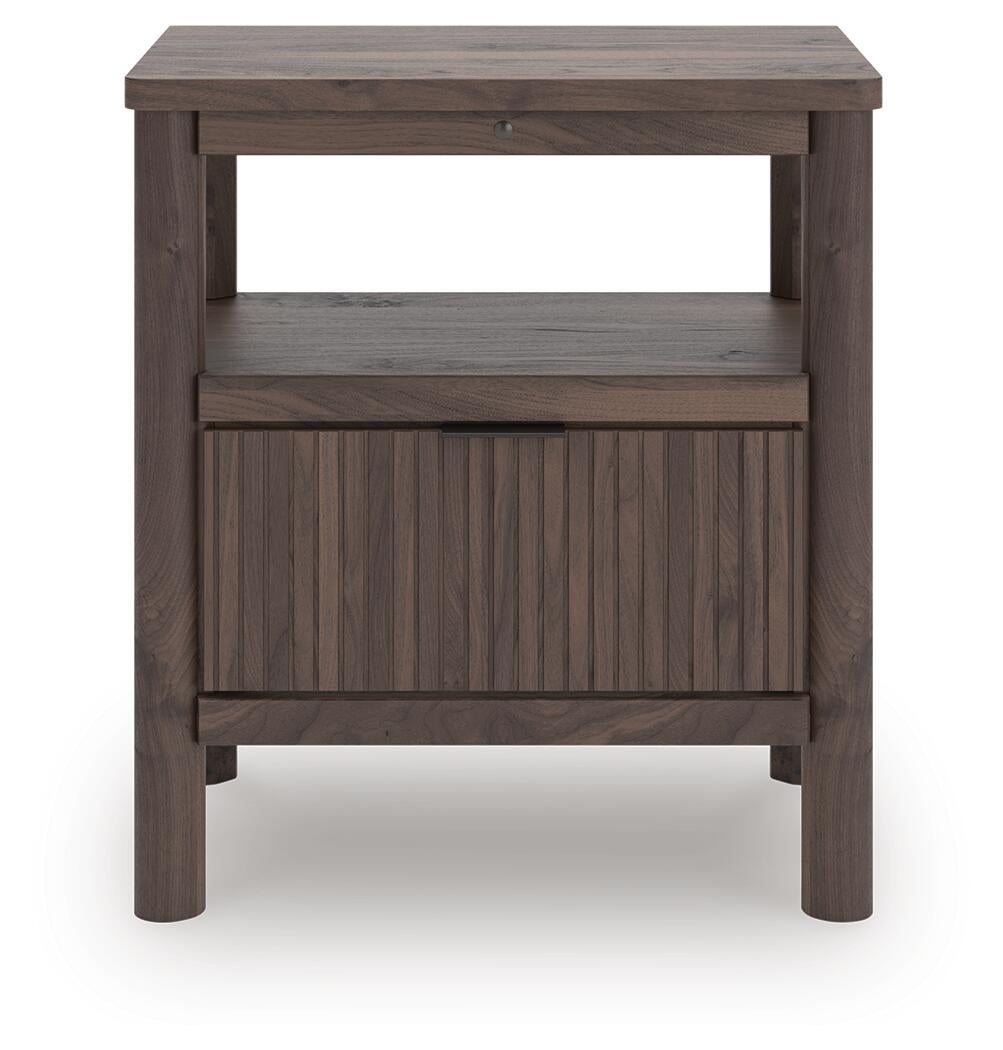 Pamytta Full Upholstered Panel Bed, Dresser, Mirror, Chest and Nightstand