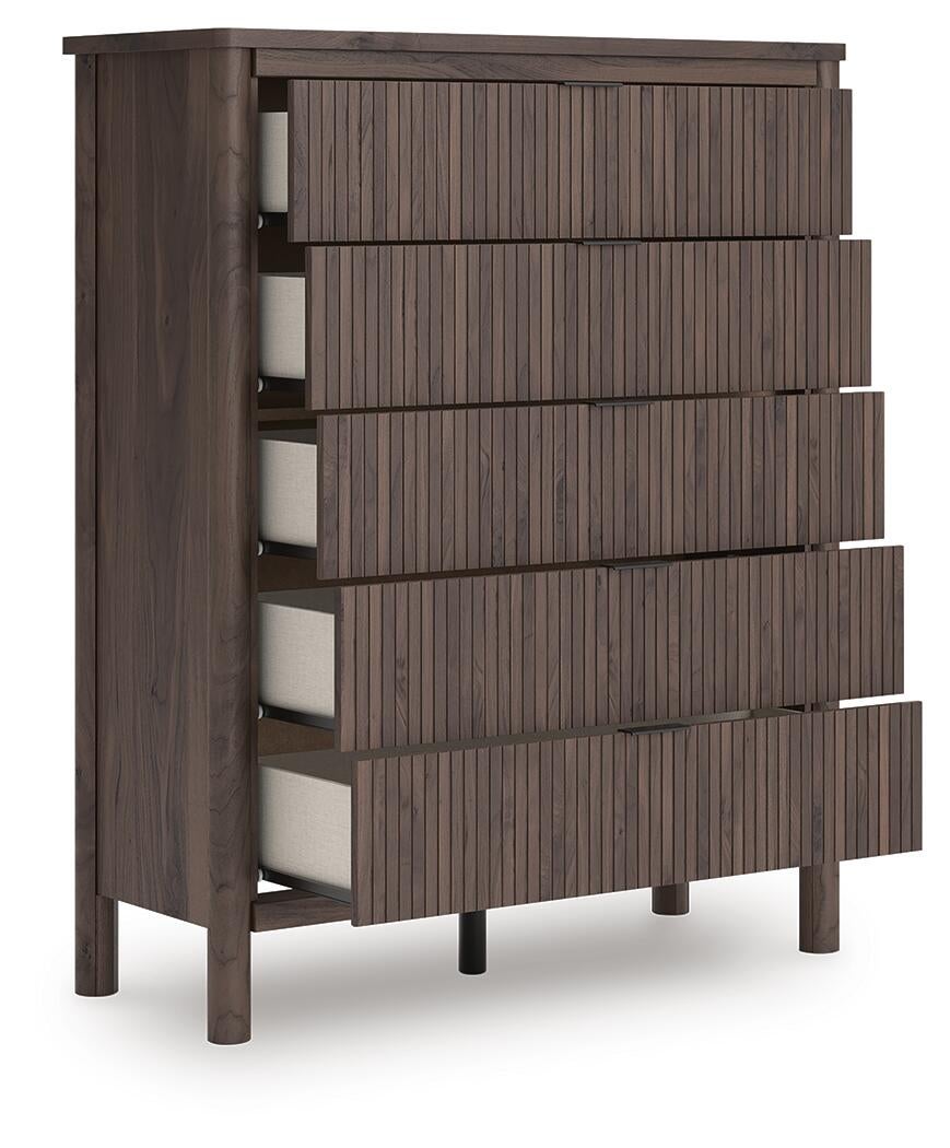 Pamytta Twin Upholstered Panel Bed, Dresser, Mirror, Chest and Nightstand