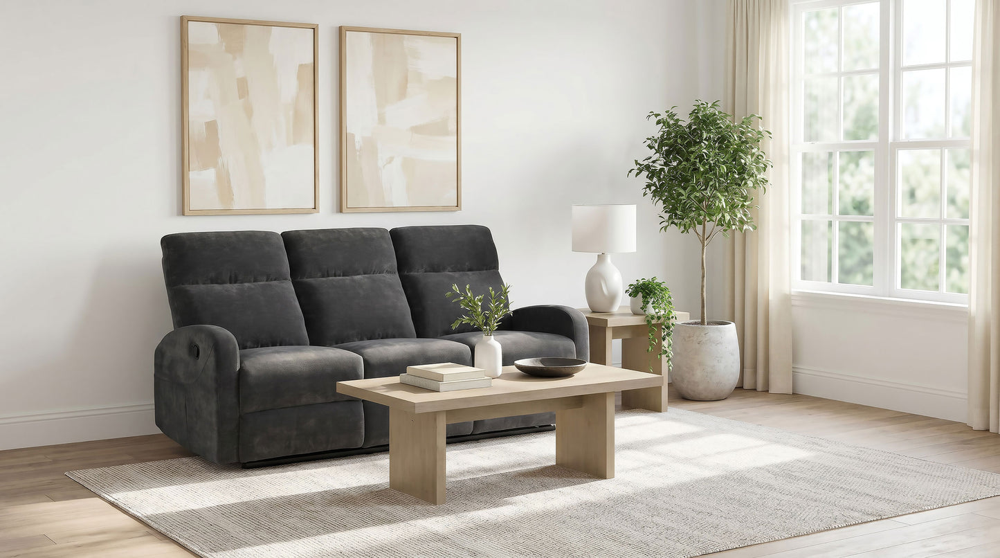 Hamilton Chenille Upholstered Manual Reclining Sofa Charcoal Grey