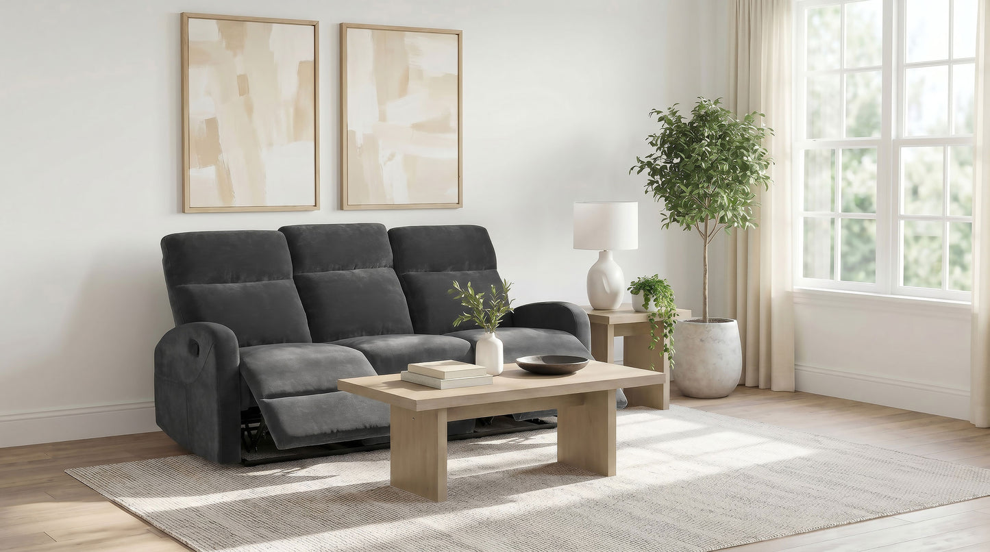 Hamilton Chenille Upholstered Manual Reclining Sofa Charcoal Grey