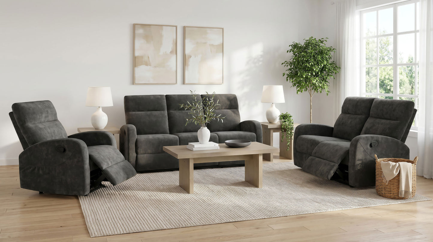 Hamilton Chenille Upholstered Manual Reclining Sofa Charcoal Grey