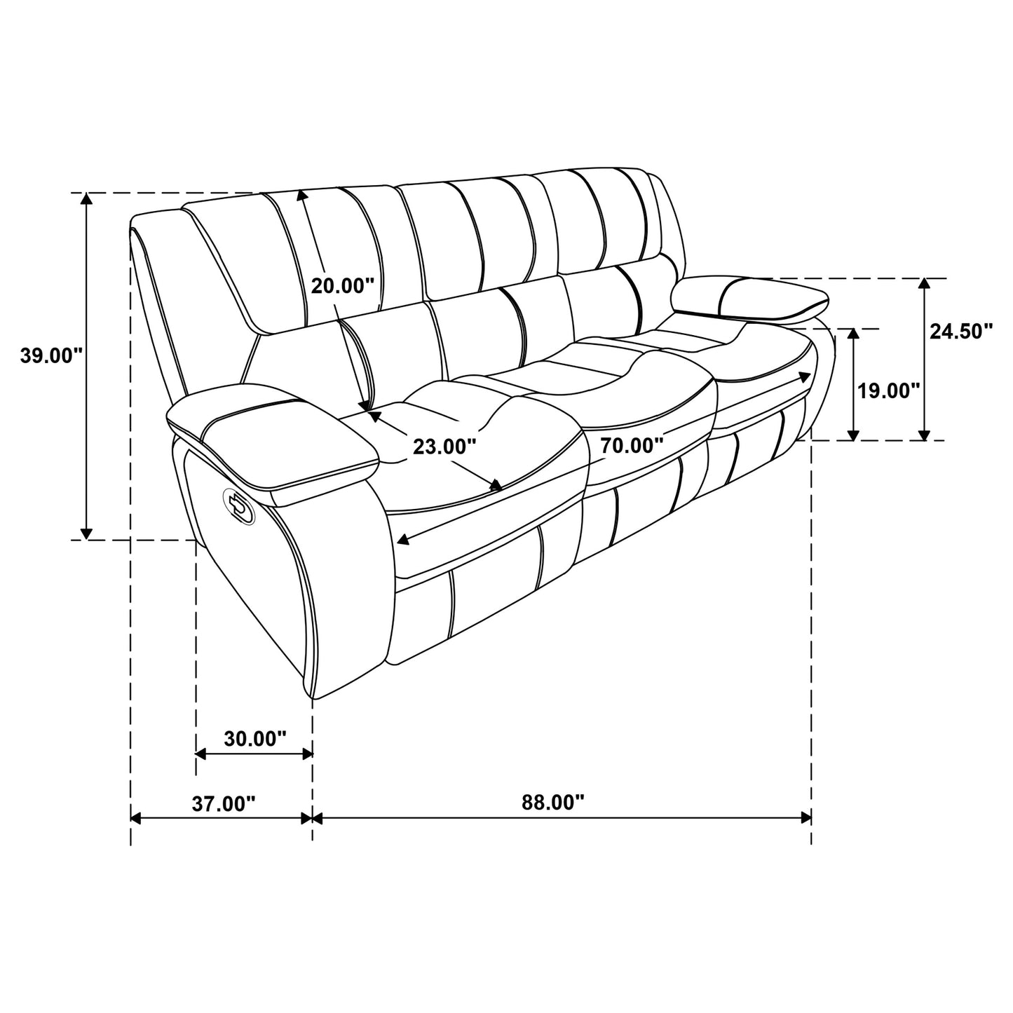 Camila 3-piece Upholstered Reclining Sofa Set White