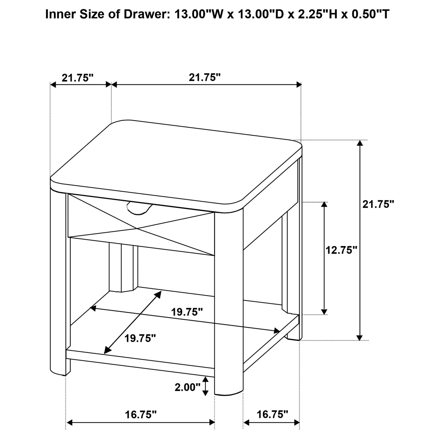 Marcelo Wood End Table with Drawer and Shelf Coffee