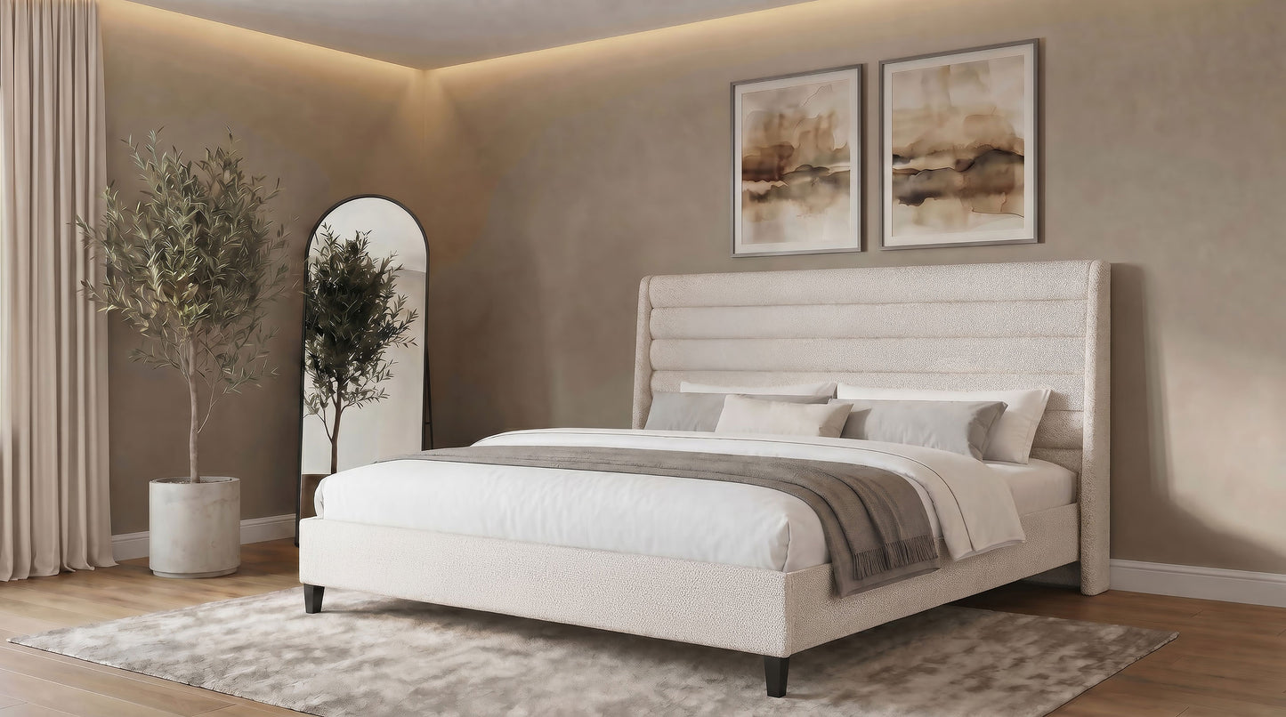 Leslie Upholstered Tufted California King Wingback Platform Bed Beige