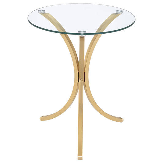 Eloise Round Glass Top Curved Metal Side Table Gold