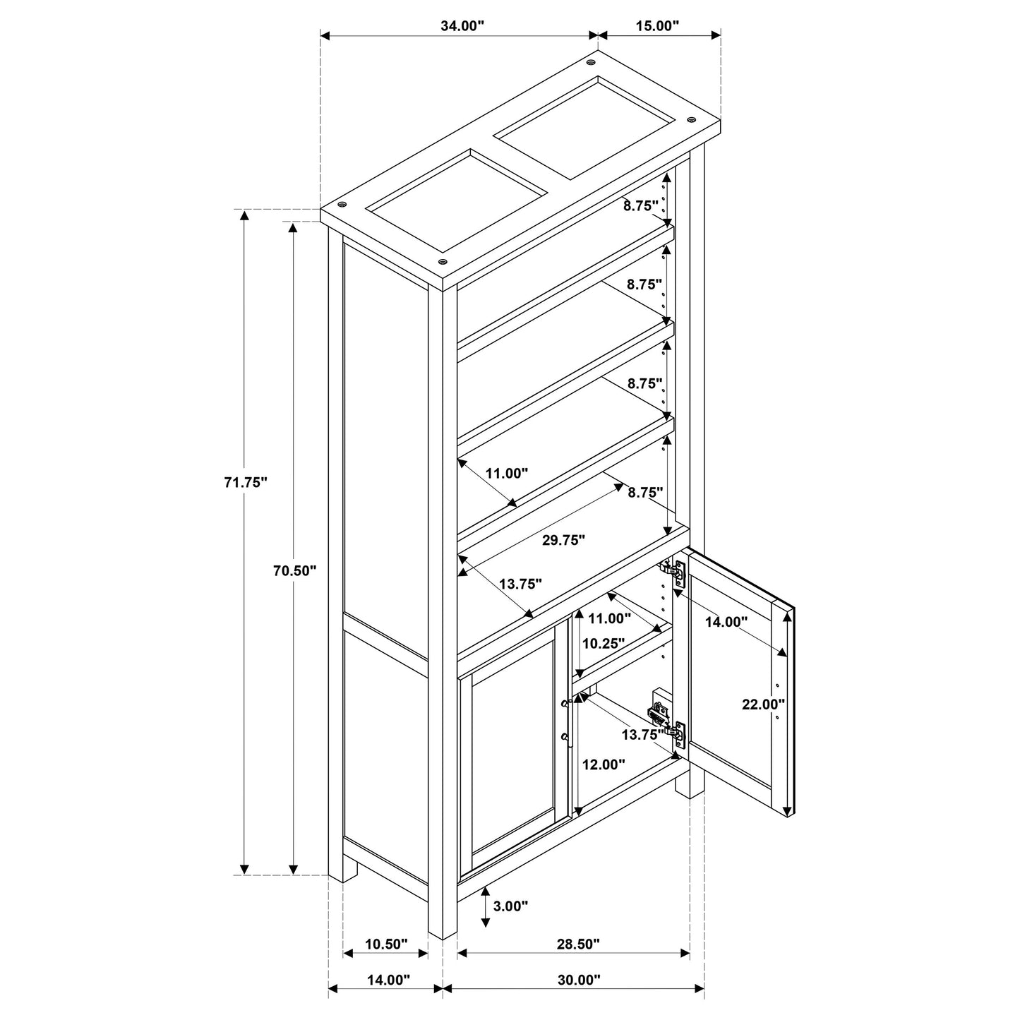 Vermes 72-inch 2-door Home Office Cabinet Bookcase Light Ash