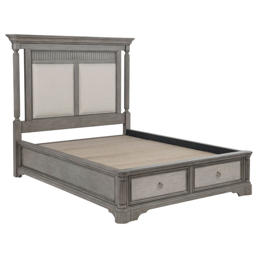 Cresswell Queen Upholstered Storage Platform Bed Weathered Taupe