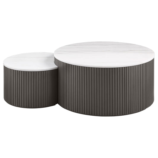 Lowe 2-Piece Round Marble Top Nesting Coffee Table Set Charcoal