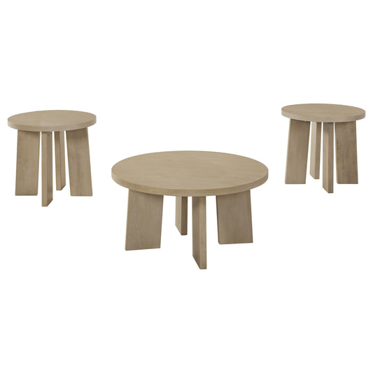 Strouse 3-Piece Round Coffee and End Table Set in Natural Oak