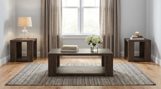 Pavone 3-Piece Coffee and End Table Set with Open Shelves Dark Rustic Mango