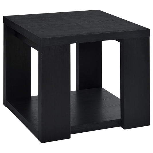 Pavone Transitional Square Storage End Table with Open Lower Shelf Black