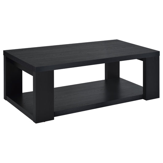 Pavone Transitional Rectangular Coffee Table with Open Lower Shelf Black