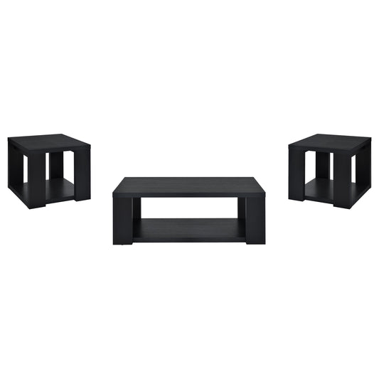 Pavone 3-Piece Transitional Coffee and End Table Set with Shelves Black