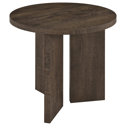 Aragon Round Panel Base End Table Dark Rustic Mango