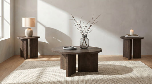Aragon 3-Piece Round Coffee and End Table Set Dark Rustic Mango
