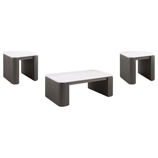 Lior 3-Piece Rectangular Marble Top Coffee and End Table Set Charcoal